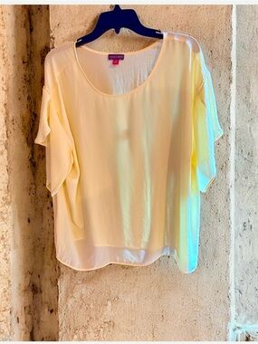 Vince Camuto Pale Yellow Flutter-Sleeve Blouse